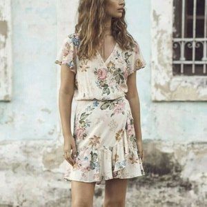 Revolve Auguste Womens Delilah Poet Floral Wrap Mini Dress Blush Pink Bohemian 2